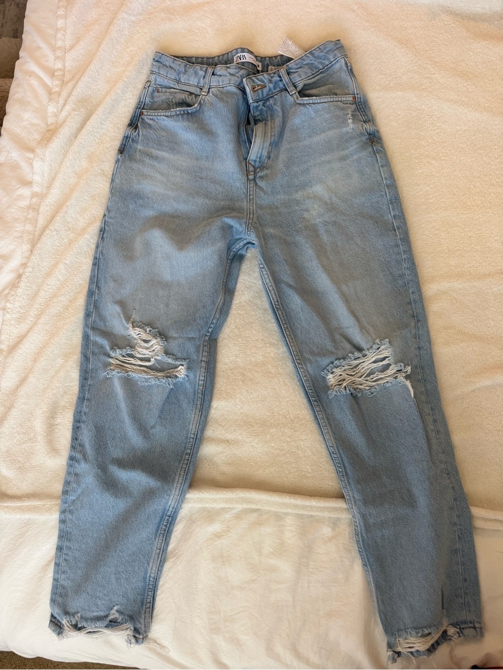 Zara Light Denim Straight-Leg Jeans with Knee Rips